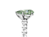 White gold Fancy Green Pear Cut Diamond Solitaire Ring with Beaded Band and Prong Setting_390
