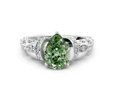 White gold Fancy Green Pear Cut Diamond Solitaire Ring with Filigree Band and Four-Prong Setting_41