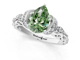 White gold Fancy Green Pear Cut Diamond Solitaire Ring with Filigree Band and Four-Prong Setting_42