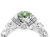 White gold Fancy Green Pear Cut Diamond Solitaire Ring with Filigree Band and Four-Prong Setting_49