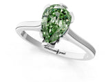 White gold Fancy Green Pear Cut Diamond Solitaire Ring with Flower Prong Setting and Classic Band_15