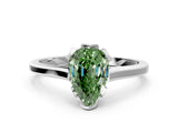 White gold Fancy Green Pear Cut Diamond Solitaire Ring with Flower Prong Setting and Classic Band_52