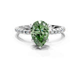 White gold Fancy Green Pear Cut Diamond Solitaire Ring with Four-Prong Setting and Pavé Band_15