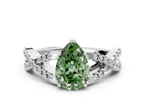 White gold Fancy Green Pear Cut Diamond Solitaire Ring with Four-Prong Setting and Twisted Pavé Band_34