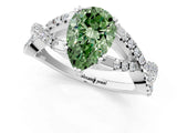 White gold Fancy Green Pear Cut Diamond Solitaire Ring with Four-Prong Setting and Twisted Pavé Band_35