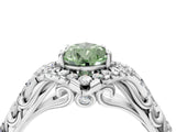 White gold Fancy Green Pear Cut Diamond Solitaire Ring with Hidden Halo and Pavé Band_43