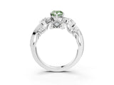 White gold Fancy Green Pear Cut Diamond Solitaire Ring with Milgrain Pavé Band and Four-Prong Setting_228