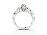 White gold Fancy Green Pear Cut Diamond Solitaire Ring with Milgrain Pavé Band and Four-Prong Setting_231