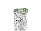 White gold Fancy Green Pear Cut Diamond Solitaire Ring with Milgrain Pavé Band and Four-Prong Setting_238