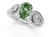 White gold Fancy Green Pear Cut Diamond Solitaire Ring with Milgrain Pavé Band and Four-Prong Setting_238