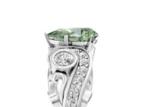 White gold Fancy Green Pear Cut Diamond Solitaire Ring with Milgrain Pavé Band and Four-Prong Setting_242