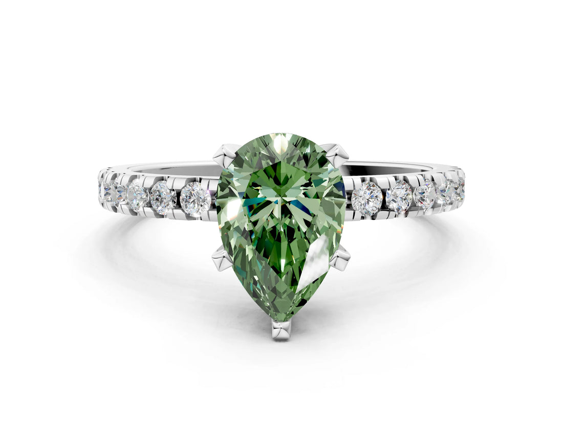 White gold Fancy Green Pear Cut Diamond Solitaire Ring with Pavé Band and Four-Prong Setting_56
