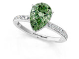 White gold Fancy Green Pear Cut Diamond Solitaire Ring with Pavé Band and Hidden Halo_33