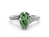 White gold Fancy Green Pear Cut Diamond Solitaire Ring with Pavé Band and Prong Setting_12