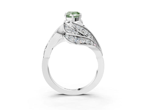 White gold Fancy Green Pear Cut Diamond Solitaire Ring with Prong Setting and Twisted Pavé Band_15