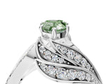 White gold Fancy Green Pear Cut Diamond Solitaire Ring with Prong Setting and Twisted Pavé Band_16