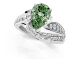 White gold Fancy Green Pear Cut Diamond Solitaire Ring with Prong Setting and Twisted Pavé Band_25