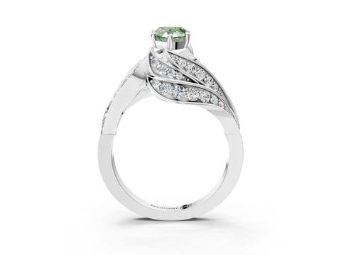 White gold Fancy Green Pear Cut Diamond Solitaire Ring with Prong Setting and Twisted Pavé Band_27