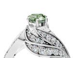 White gold Fancy Green Pear Cut Diamond Solitaire Ring with Prong Setting and Twisted Pavé Band_28