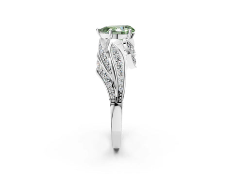 White gold Fancy Green Pear Cut Diamond Solitaire Ring with Prong Setting and Twisted Pavé Band_2