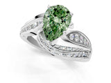 White gold Fancy Green Pear Cut Diamond Solitaire Ring with Prong Setting and Twisted Pavé Band_36