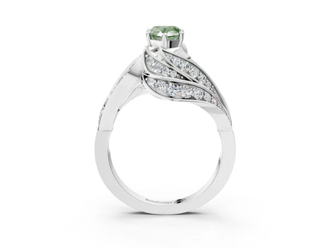 White gold Fancy Green Pear Cut Diamond Solitaire Ring with Prong Setting and Twisted Pavé Band_3