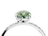 White gold Fancy Green Pear Cut Diamond Solitaire Ring with Round  Pavé Band and Prong Setting_172