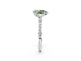 White gold Fancy Green Pear Cut Diamond Solitaire Ring with Round  Pavé Band and Prong Setting_179
