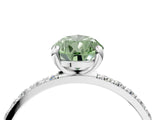White gold Fancy Green Pear Cut Diamond Solitaire Ring with Round  Pavé Band and Prong Setting_184