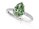 White gold Fancy Green Pear Cut Diamond Solitaire Ring with Round  Pavé Band and Prong Setting_190