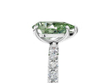 White gold Fancy Green Pear Cut Diamond Solitaire Ring with Round  Pavé Band and Prong Setting_197