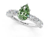 White gold Fancy Green Pear Cut Diamond Solitaire Ring with Shared Prong Pavé Band and Four-Prong Setting_55