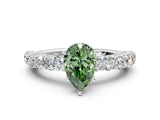 White gold Fancy Green Pear Cut Diamond Solitaire Ring with Shared Prong Pavé Band and Four-Prong Setting_66