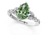 White gold Fancy Green Pear Cut Diamond Solitaire Ring with Side Stones and Four-Prong Setting_75