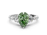 White gold Fancy Green Pear Cut Diamond Solitaire Ring with Side Stones and Four-Prong Setting_77