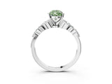 White gold Fancy Green Pear Cut Diamond Solitaire Ring with Side Stones and Four-Prong Setting_77