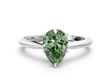 White gold Fancy Green Pear Cut Diamond Solitaire Ring with Six-Prong Setting and Classic Band_308