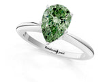 White gold Fancy Green Pear Cut Diamond Solitaire Ring with Six-Prong Setting and Classic Band_309
