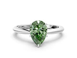White gold Fancy Green Pear Cut Diamond Solitaire Ring with Six-Prong Setting and Classic Band_313