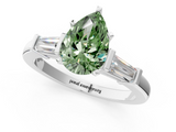 White gold Fancy Green Pear  Cut Diamond Solitaire Ring with Tapered Baguette Accents and Four-Prong Setting_59