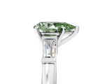 White gold Fancy Green Pear  Cut Diamond Solitaire Ring with Tapered Baguette Accents and Four-Prong Setting_67