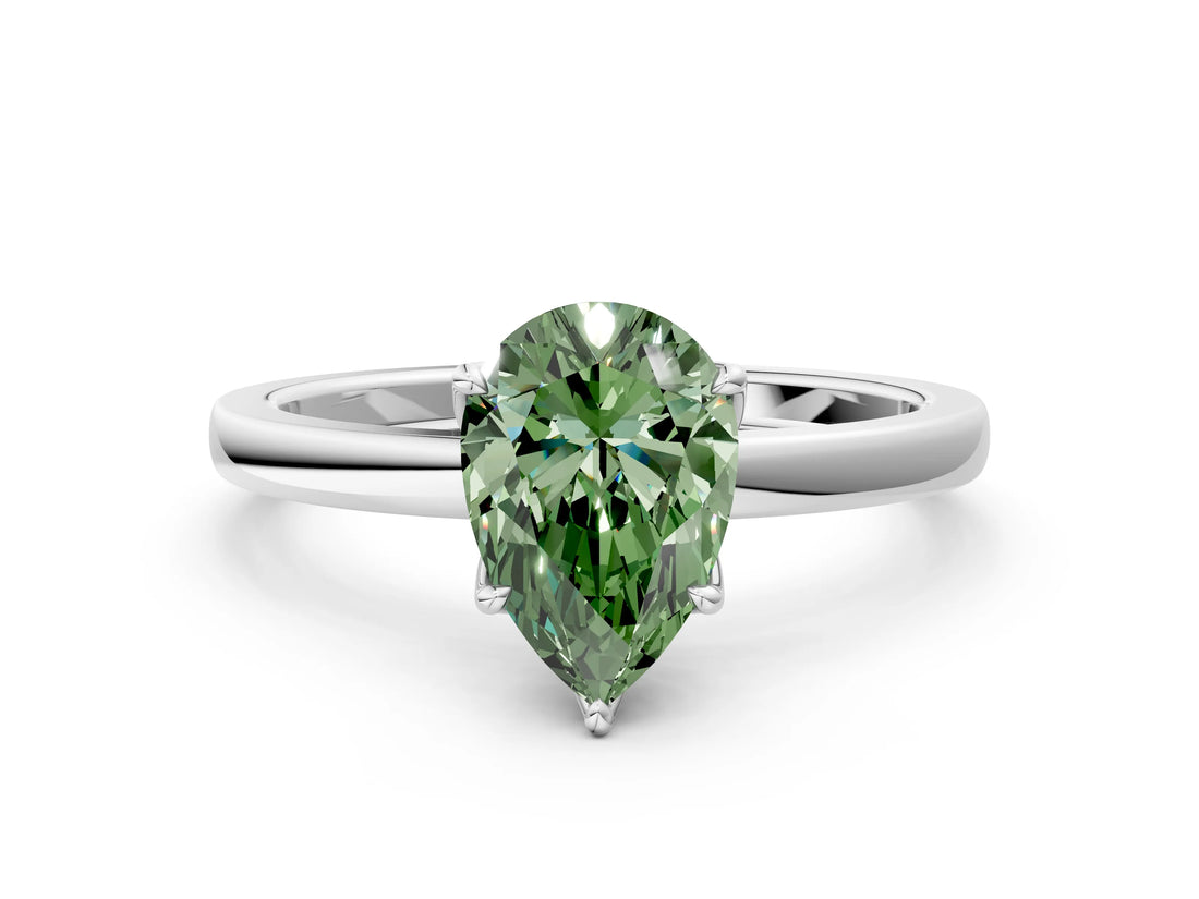White gold Fancy Green Pear Cut Diamond Solitaire Ring with Thin Band and Prong Setting_31