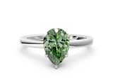 White gold Fancy Green Pear Cut Diamond Solitaire Ring with Thin Band and Prong Setting_31