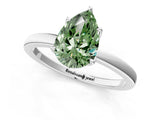 White gold Fancy Green Pear Cut Diamond Solitaire Ring with Thin Band and Prong Setting_32