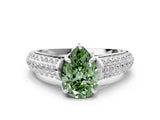 White gold Fancy Green Pear Cut Diamond Solitaire Ring with Three-Row Pavé Band and Four-Prong Setting_49