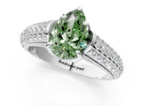 White gold Fancy Green Pear Cut Diamond Solitaire Ring with Three-Row Pavé Band and Four-Prong Setting_50