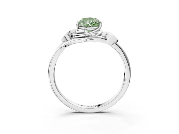 White gold Fancy Green Pear Cut Diamond Solitaire Ring with Twist Band and Four-Prong Setting