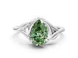 White gold Fancy Green Pear Cut Diamond Solitaire Ring with Twist Band and Four-Prong Setting_91