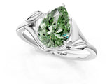 White gold Fancy Green Pear Cut Diamond Solitaire Ring with Twist Band and Four-Prong Setting_99
