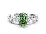 White gold Fancy Green Pear Cut Diamond Solitaire Ring with Twisted Band and Prong Setting_254